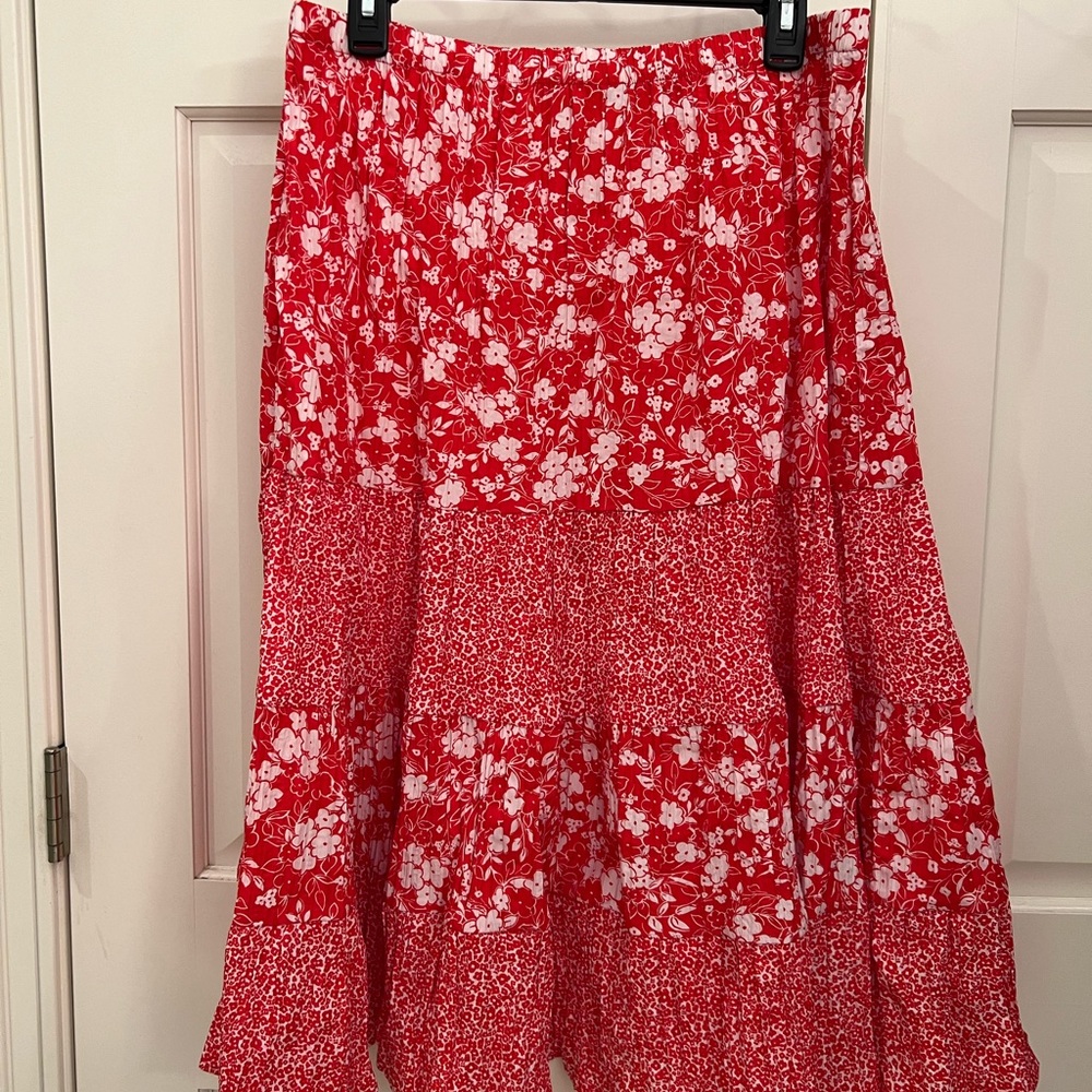 Susan Graver-L-New-Bright Coral/pleated pull on skirt